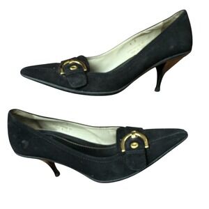 Coach black suede pointed toe pumps heel